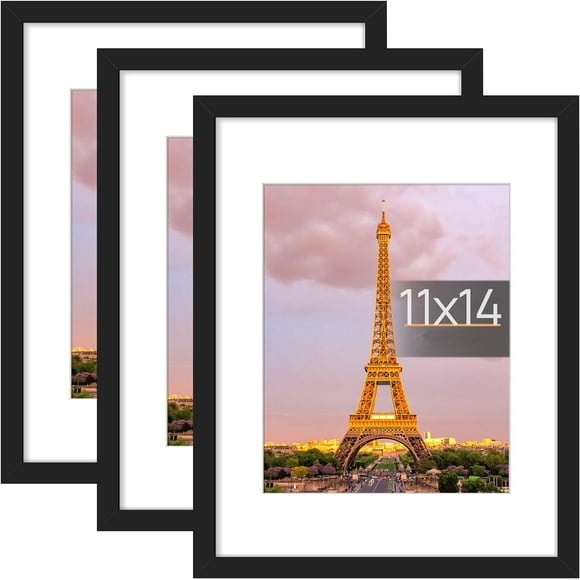 3 Pack 11x14 Picture Frame, High Definition Glass for 8x10 with Mat or 11x14 Without Mat, Wall and Tabletop Display Photo Frames