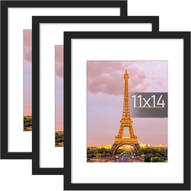 3 Pack 11x14 Picture Frame, High Definition Glass for 8x10 with Mat or 11x14 Without Mat, Wall and Tabletop Display Photo Frames
