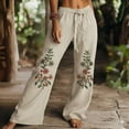 thumbnail image 4 of Women's Linen Trousers Comfy Flowy Pants Elastic Waist Trousers with Pockets Solid Color Long Trousers Office Dress Work Slacks Business Work Pants Lounge Palazzo Pants Comfy Trousers L, 4 of 5