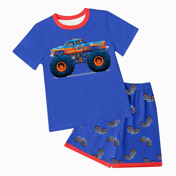 UAYOTSE Cartoon Car Dinosaur Graphic T Shirt Patchwork Shorts Breathable Summer Two Piece Children Outfit Size 2-3 Years