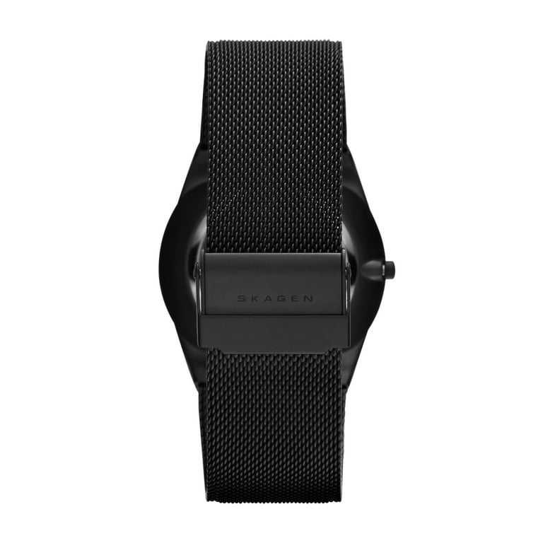 Melbye Titanium and Black Steel-Mesh Day-Date Watch (SKW6006