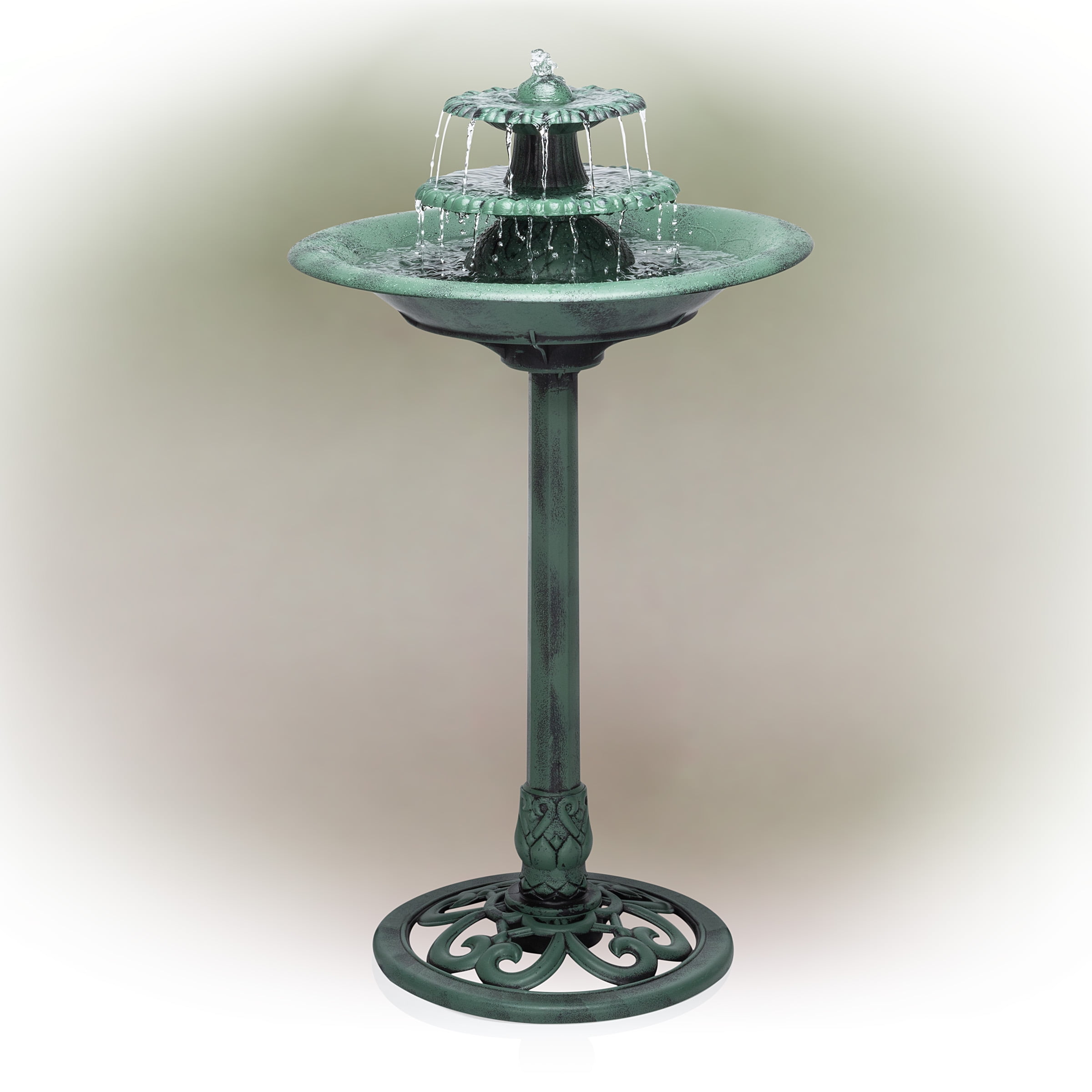 Alpine Corporation 3Tier Vintage Pedestal Fountain Bird Bath, Green