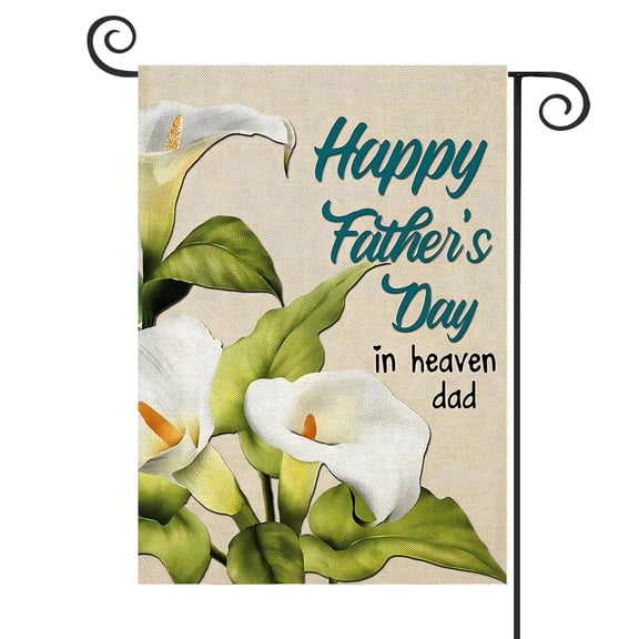 DMERBYL Happy Father's Day in Heaven Garden Flags 12x18 Inch Double Sided, Calla Lily Flower Small Grave Cemetery Flags, Commemorate Gift for Daddy Dad Father Papa Grandfather Summer Farmhouse Patio