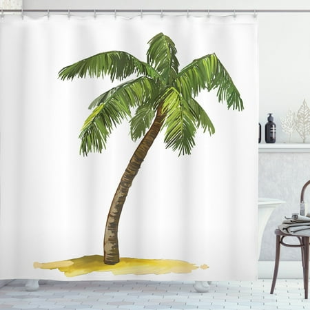 Tropical Shower Curtain Cartoon Palm Trees Print for Bathroom