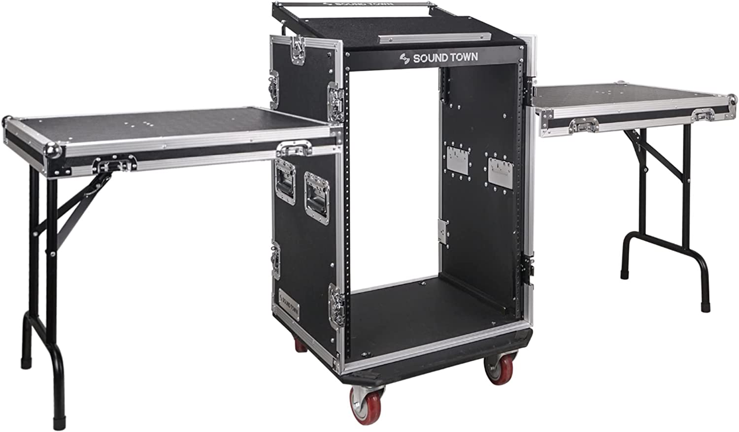 Sound Town 16U PA DJ Rack/Road ATA Case with 11U Slant Mixer Top, 20