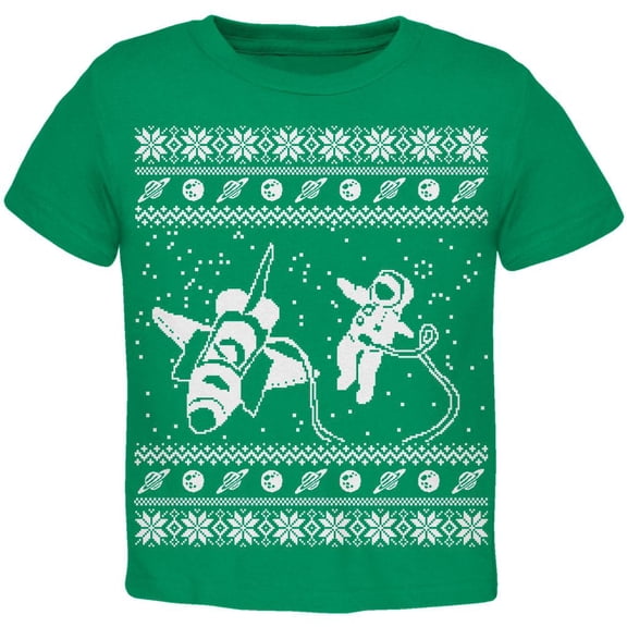Astronaut in Space Ugly Christmas Sweater Green Toddler T-Shirt - 2T