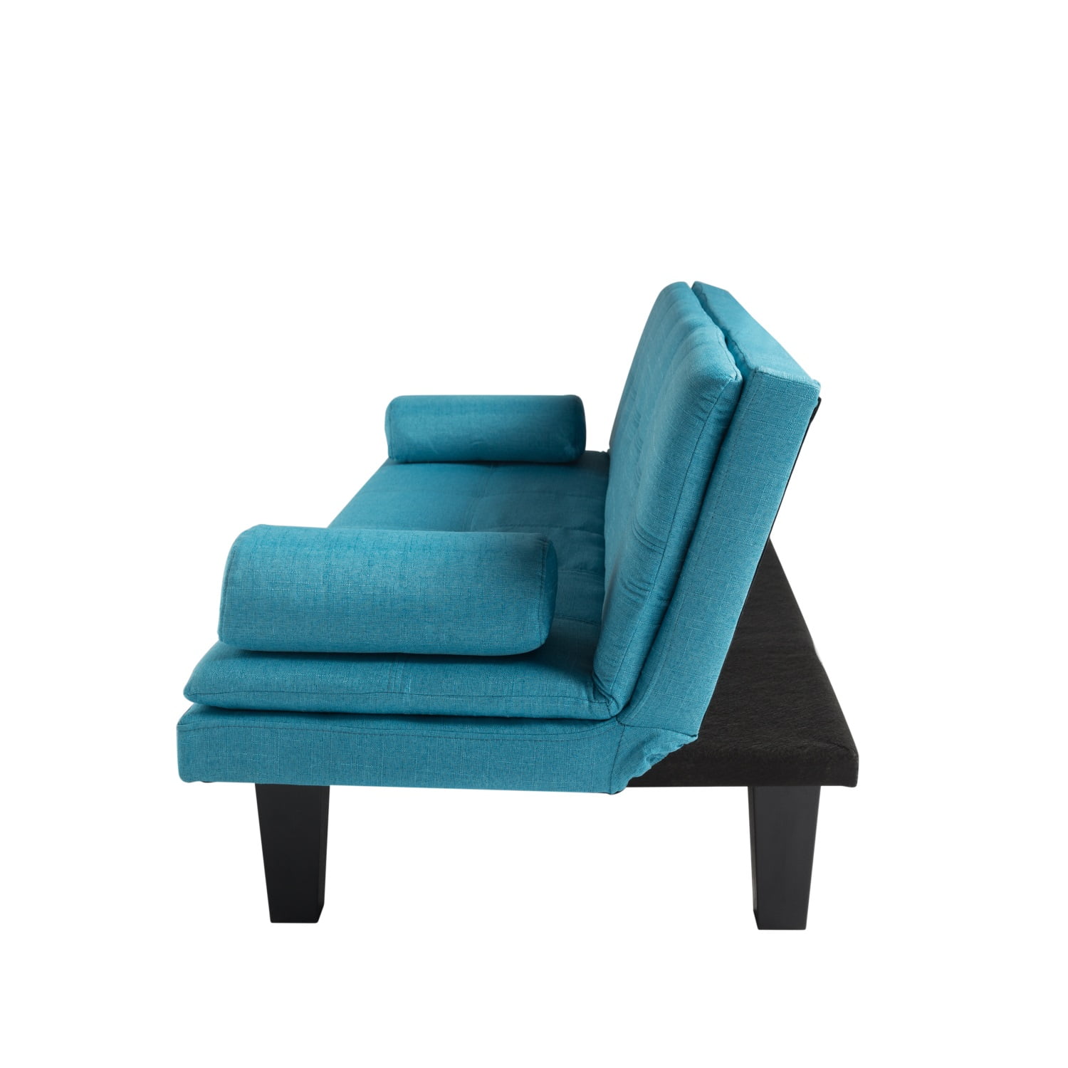 Kadyn 63.4" Futon Sofa bed, Polyester Upholstered Sofa bed with 2 arm cushions, Modern Futon Sofa bed for apartment, Blue
