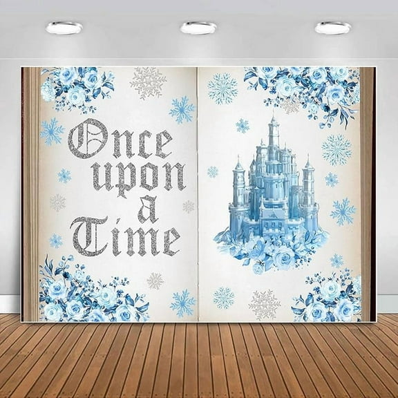 Winter Wonderland Castle Backdrop Once Upon a Time Photography Background for Girl Blue Floral Ice Castle Princess Fairytale Wedding Birthday Party Decorations Banner Supplies Photo Booth Props