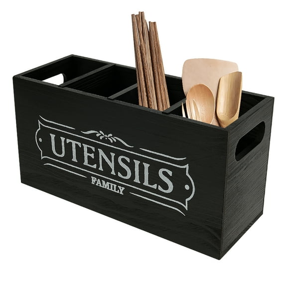 FKSZLL Utensil Holder for Kitchen Counter Large Utensil Storage Organizer Cutlery Caddy Utensils Organizer Black-4 Compartments