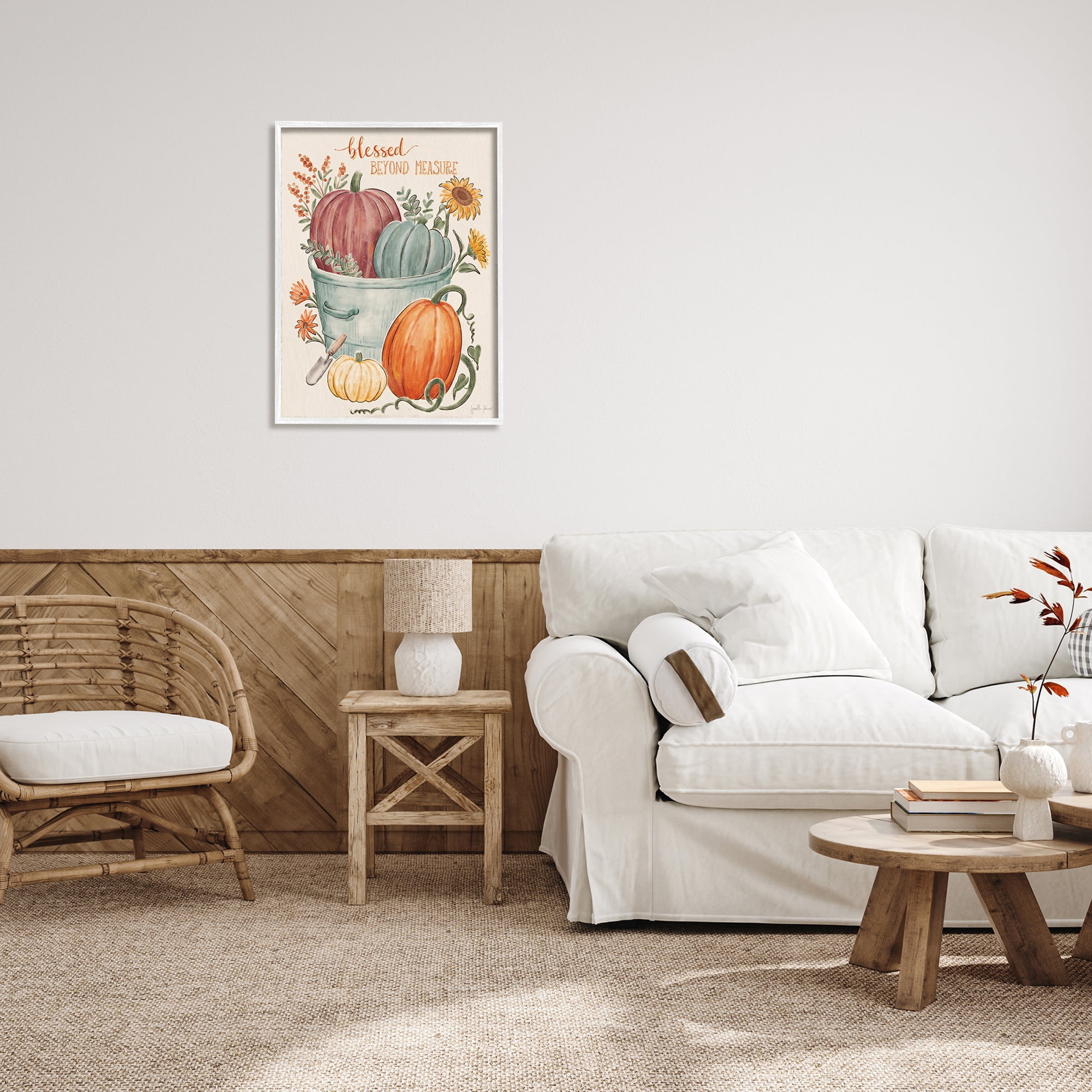 Blessed Beyond Measure Pumpkin Plants Fall Harvest Botanical & Floral Painting Framed Art Print Wall Art