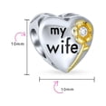 thumbnail image 3 of Bling Jewelry Womens Flower Daisy CZ Heart 'My Wife' Charm Bead 14K Gold Plated Silver Fit Bracelet, 3 of 4