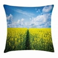 thumbnail image 1 of Yellow Flower Throw Pillow Cushion Cover, Pathway Through Meadow of Canola Flowers with Clear Blue Sky Farmland Field, Decorative Square Accent Pillow Case, 18 X 18 Inches, Yellow Blue, by Ambesonne, 1 of 2