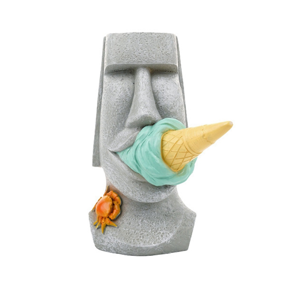Ice Cream Statue Desktop Sculpture Easter Island Planter Pot Art Flower Arrangement Home Decor B