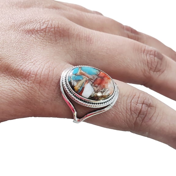Natural Oyster Copper Turquoise Ring, Turquoise Ring, December Birthstone, Designer Band, 925 Sterling Silver, Womens Ring, Christmas, Thanksgiven, Handmade, Statement Jewelry, Natural Turquoise Ring