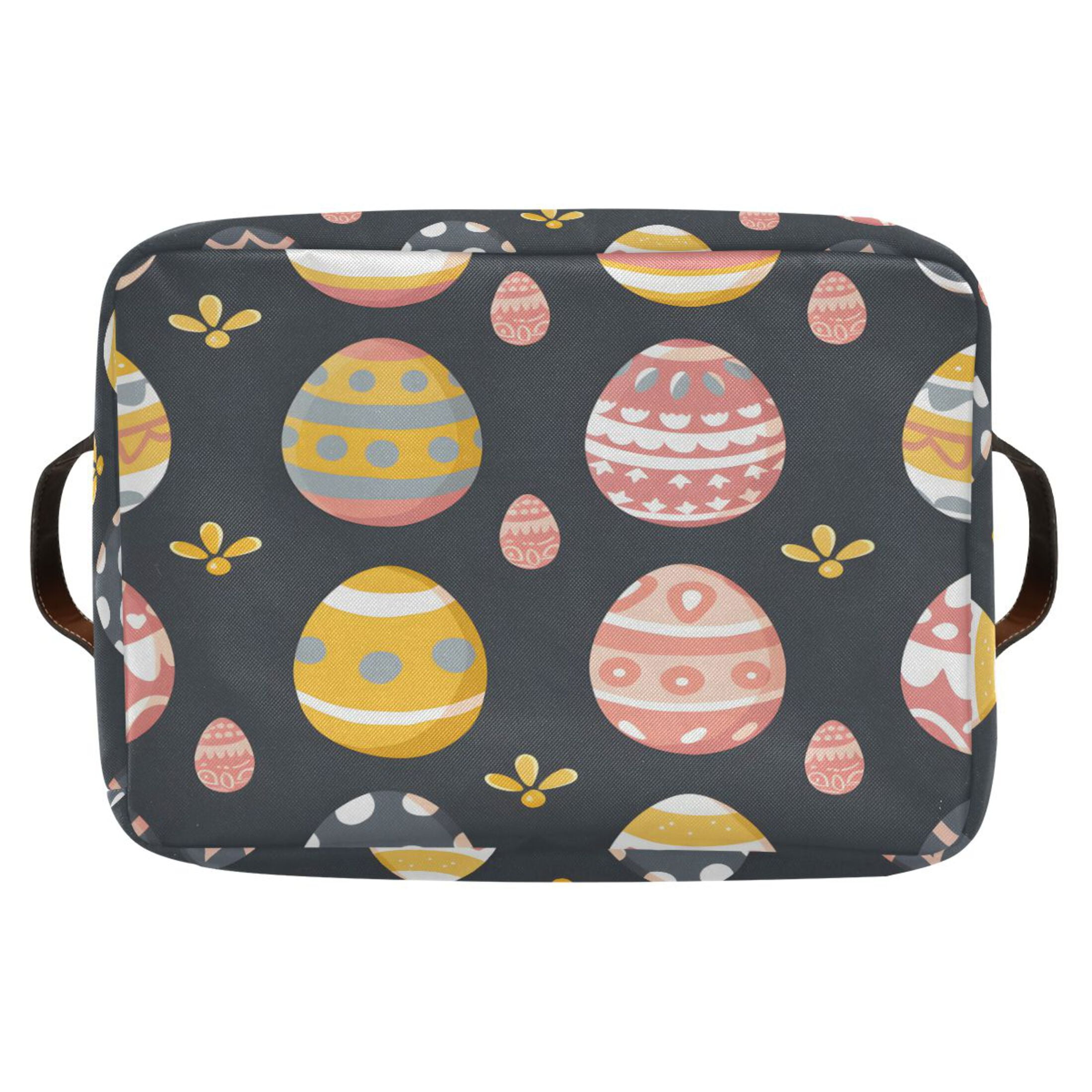 Easter Egg with Grass Storage Bins with Handle Fabric Organizer Basket Foldable Box 2 Pack 14.2x10.2x8.3