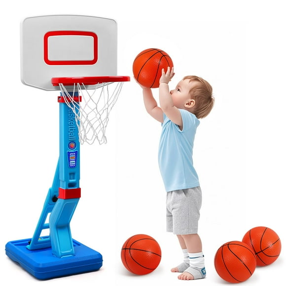 Toddler Basketball Hoop Indoor for Age 1-3, Adjustable Kids Basketball Hoop, Mini Basketball with 4 Balls for Outdoor Poolside, Birthday Christmas Sport Toys Gift for Ba
