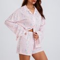 thumbnail image 3 of Pijamas Navideñas Conjunto de camisón y pantalones cortos con cuello de solapa Conjunto de ropa de dormir informal y acogedor para mujer Ygjytge Rosa T S para Mujer, 3 of 5