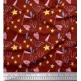 thumbnail image 1 of Soimoi Red Silk Fabric Flag & Heart Star Print Sewing Fabric Yard 42 Inch Wide, 1 of 3