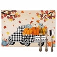 thumbnail image 2 of Happy Fall Placemats Set of 4 Maple Leaf Pumpkin Plaid Thanksgiving Truck Orange Heat Insulated Linen Place Mats, Washable Stain-Proof Table Mats for Dining Tables Holiday Decor 13x19inch, 2 of 9
