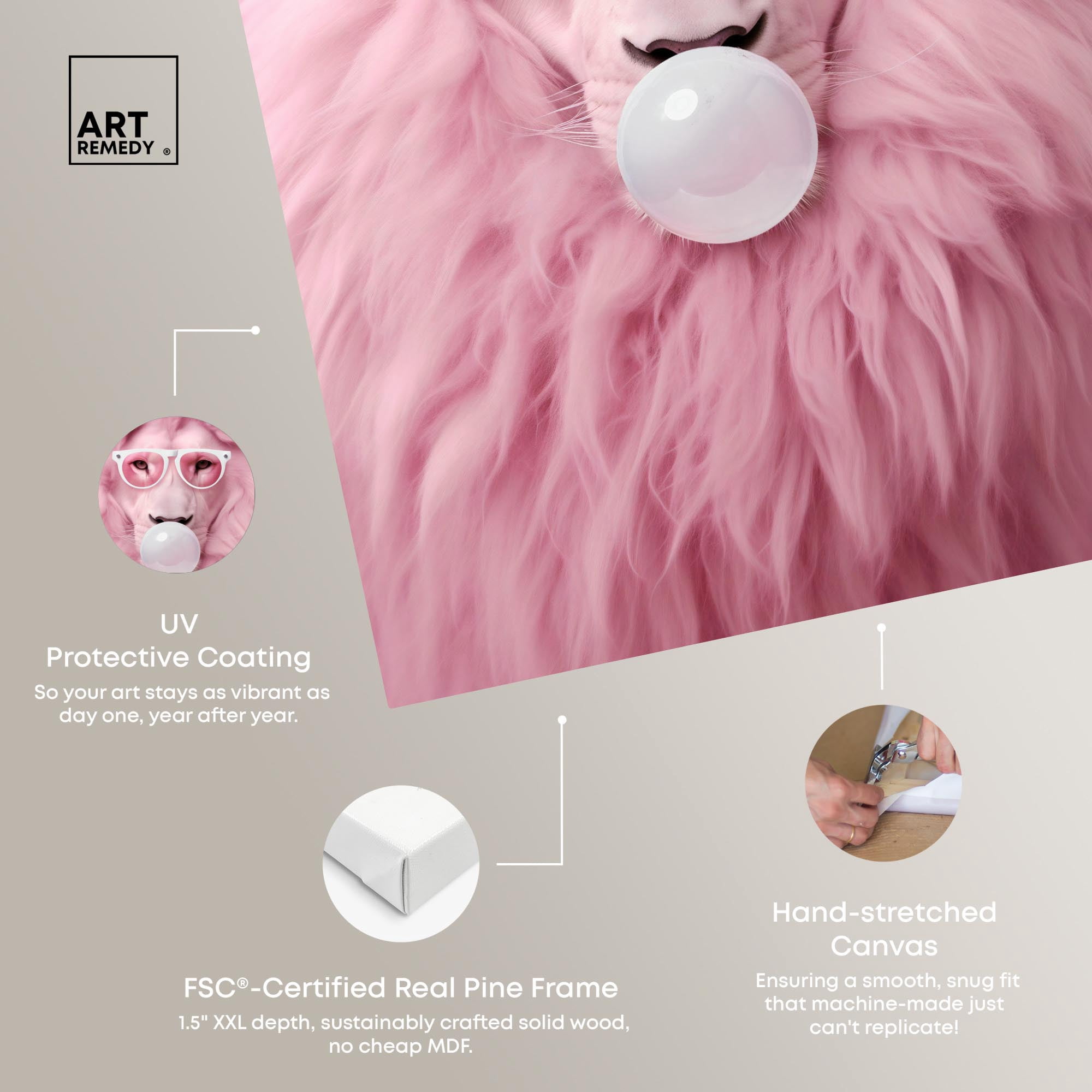 Majestic Bubblegum Lion Canvas Fashion Prints by Art Remedy, Gallery Wrapped, 20" x 30"
