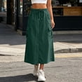 thumbnail image 2 of Lenago Women's Skirts High Waisted A Line Midi Skirt Solid Color Loose Fit Summer Casual Skirt Drawstring Elastic Waist Pocket Slit Skirt, 2 of 9