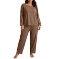thumbnail image 2 of NominalSnug Plus Size Pajamas for Women Set Ribbed Knit Pjs Womens 2 Piece Long Sleeve Pajama Sets with Pockets Sleepwear, 2 of 8