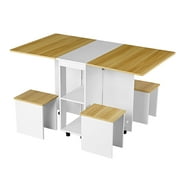 WOODYHOME Dining Table Set For 5,Move Folding Kitchen Table Dining Room Table for Small Spaces Table Modern Home Furniture with 4 Stools