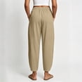 thumbnail image 3 of LIaqionyy Womens Cotton Linen Pants Baggy Wide Leg Lounge Elastic Waist Drawstring Lightweight Trousers with Pockets, 3 of 8
