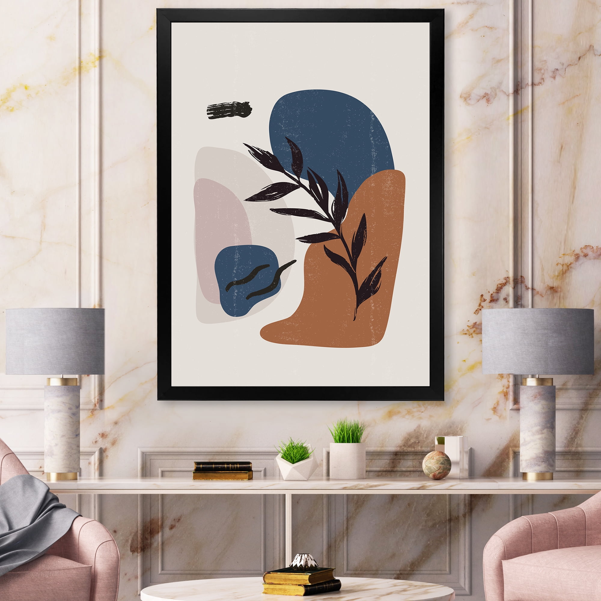 Designart 'Boho Minimalist Botanical Vintage Print' Modern Framed Art Print
