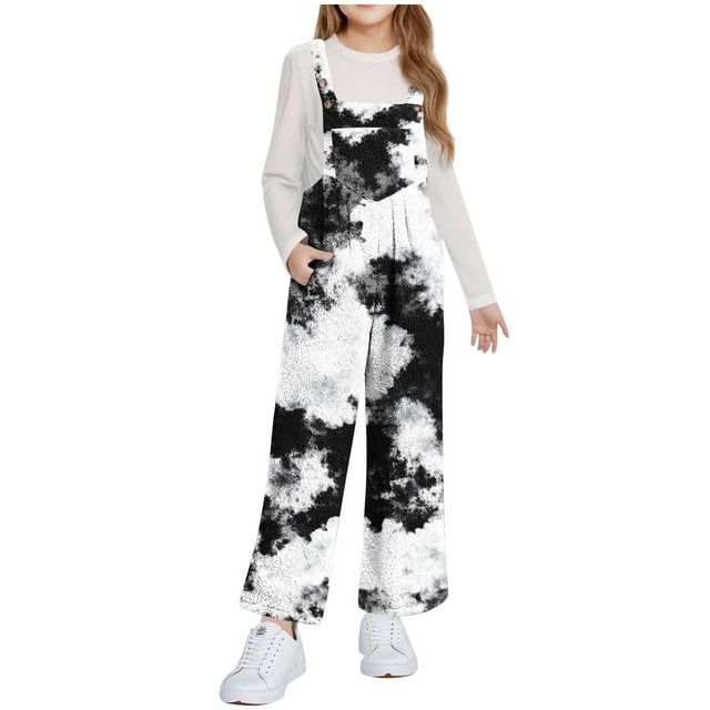 Fall-Winter Sleeveless Jumpsuit for Girls 5-14 Years Old with Built-In Vest and Fleece Pockets, Printed Pattern