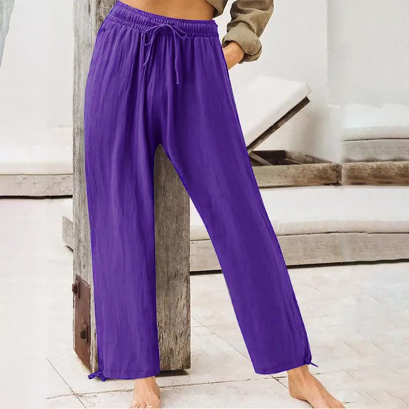 HUPOM Chino Pants For Women Pants Carpenter Low Waist Rise Long Flare-Leg Purple 2XL