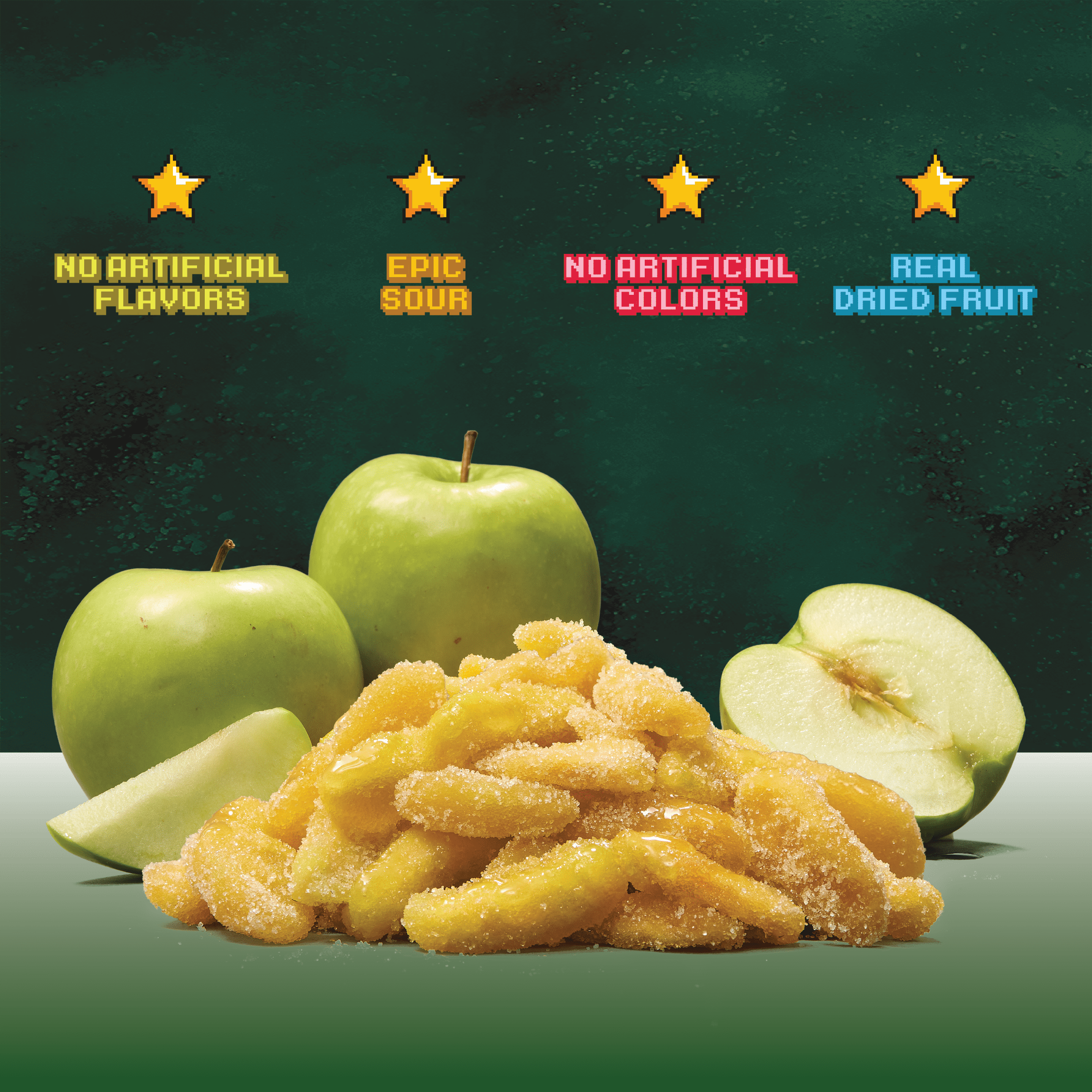 Final Boss Sour Level 4 Green Apple Dried Fruit Snack, Real Dried Apple Slices with Extreme Sour Flavor