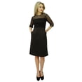 thumbnail image 6 of Bimba Women's Lace Yoke Sheer 3/4 Sleeve Black Casual Cotton Dress With Pockets, 6 of 9