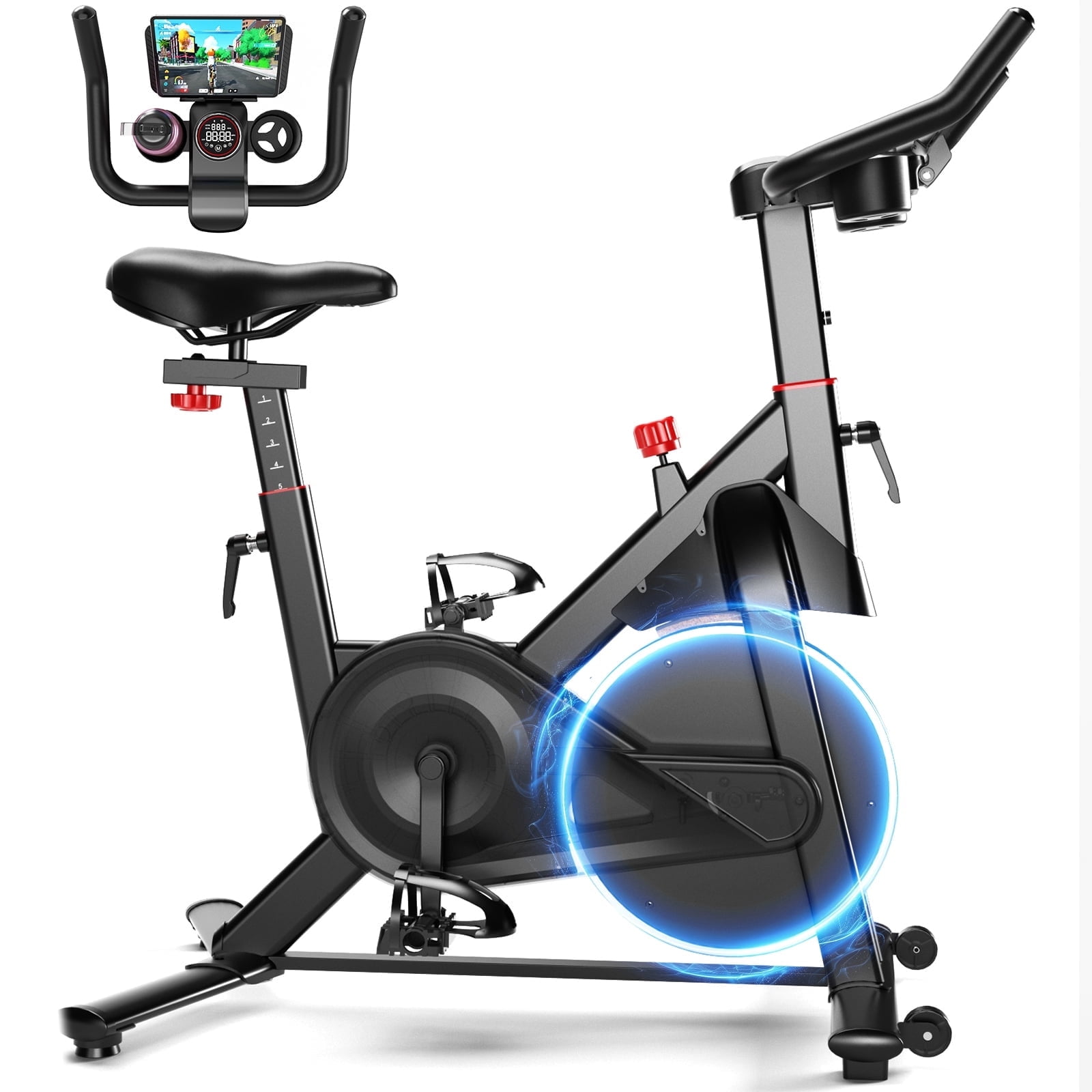 JCYTTCC Exercise Bike, Stationary Bikes for Home with Brake Pad, Low Noise Bike with 300LBS Weight Capacity, Indoor Cycling for Home Gym with Pad Mount LCD Monitor and Cup Holder