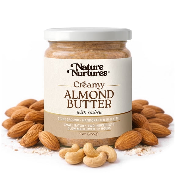 Creamy Almond Butter with Cashew | Raw Stone Ground | Small Batch | No Added Sugar | No Palm Oil | Made in USA