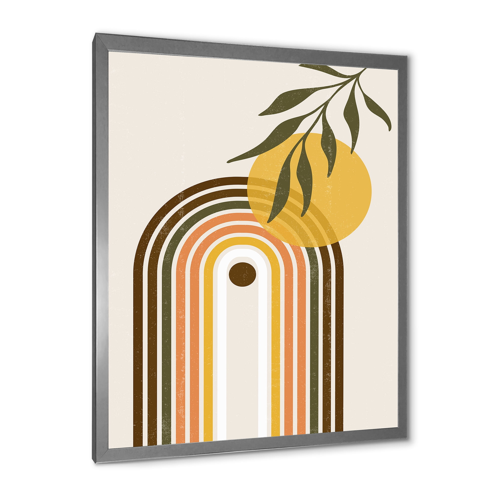 Designart 'Abstract Retro Rainbow With Yellow Sun' Modern Framed Art Print
