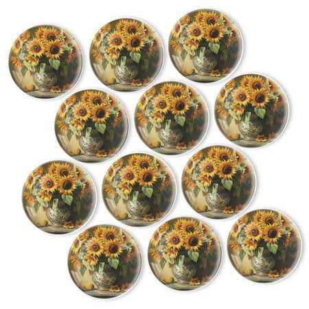 

Strong Refrigerator Magnet Fridge Sticker Beautifully Decorated Vase Filled With Sunflowers 12Pcs Beautiful Photo Decorative Magnet Set Small Round Crystal Glass Craftwork for Refrigerator Decor