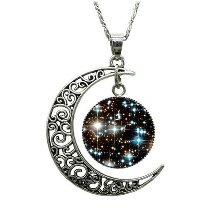 Galaxy Crescent Moon Starbright Night Necklace Pendant, Jewelry,G6 ...