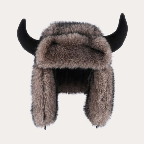 SYMOID Faux Faux Fur Trapper Hat - Viking-Inspired Coffee Women and Men Winter Warm Hat, One Size Fits Most for Cold Weather,Size Free Size