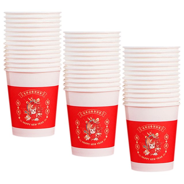 Minkissy 50 Pcs Gobelets Cylindriques Rouges pour Célébration du Nouvel An et Pique-Niques