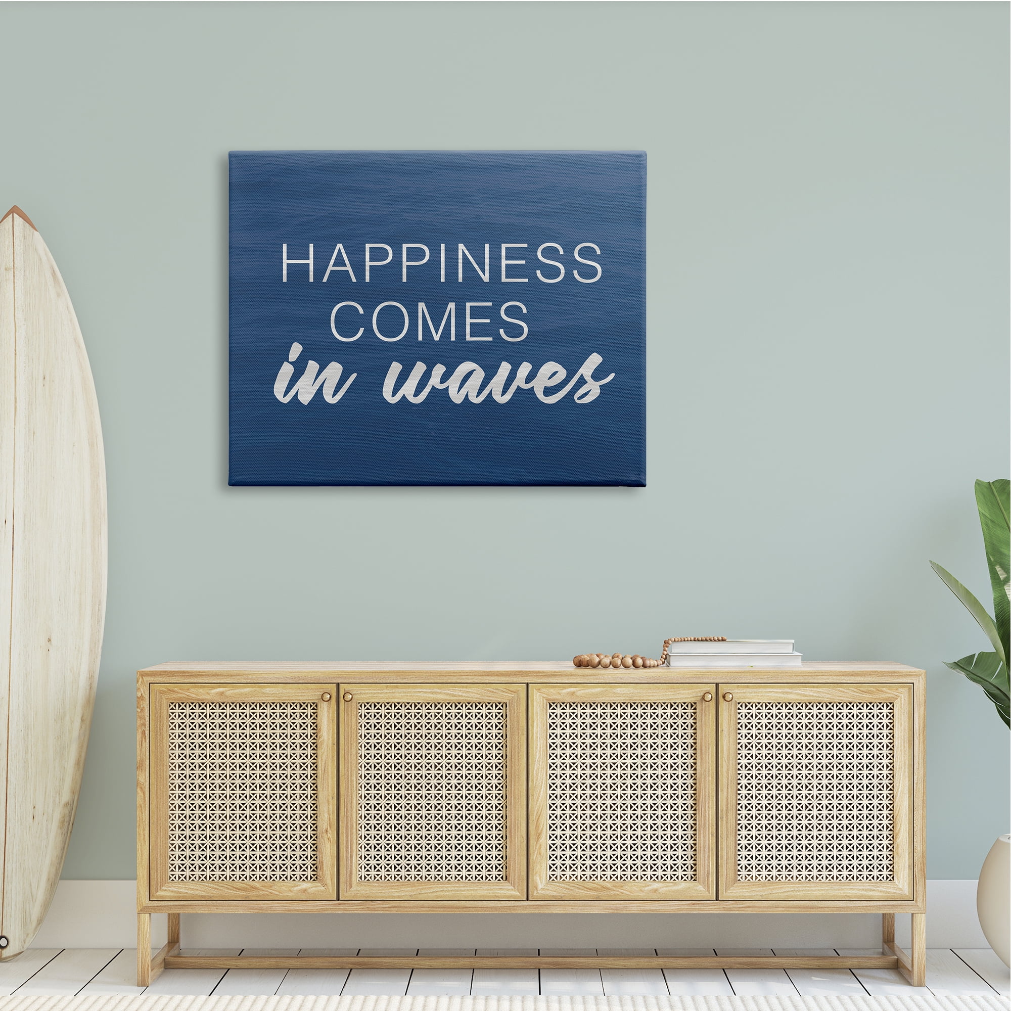 Stupell Industries Inspirational Happiness Comes in Waves Blue Coastal Waves,48 x 36, Design by Lux + Me Designs