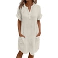 thumbnail image 3 of Horkkom Casual Dresses for Women Summer V Neck Short Sleeve Mini Dresses Solid Color Loose Tshirt Dress with Pockets M, 3 of 7