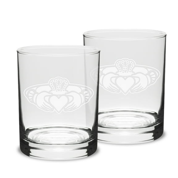 Claddagh Ring Logo 14 oz Classic Double Old Fashion Glass - Set of 2