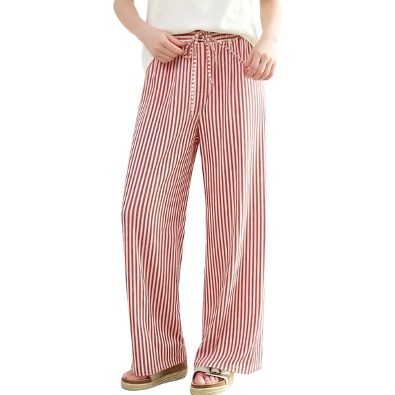 UAMVSH Women's Striped Casual Pants Comfy Elastic Waist Wide Leg Pants Fashion Loose Drawstring Lounge Trousers with Pockets
