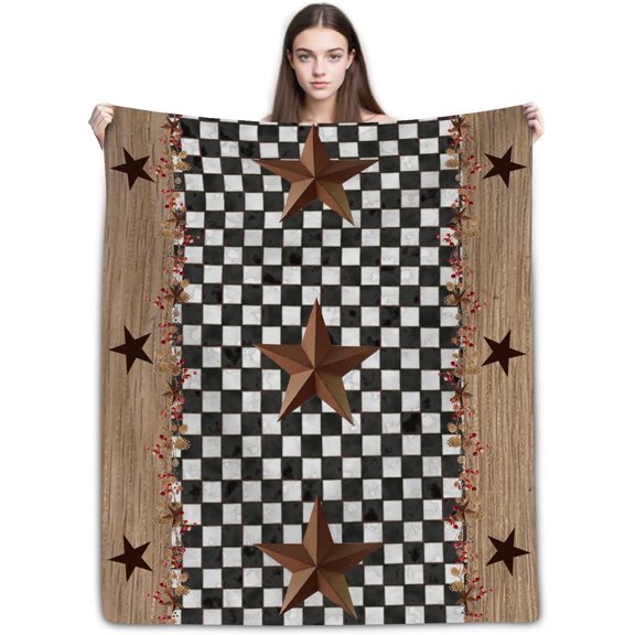 Western Checkered Rustic Star Berry Throw Blanket