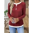 thumbnail image 6 of Mengpipi Women’s Tops Fall Spring Long Sleeve Crew Neck V Neck Two-in-One Ribbed Knit Cuff Detail Fashion Casual Blouses Henley Shirts S-2XL, 6 of 7