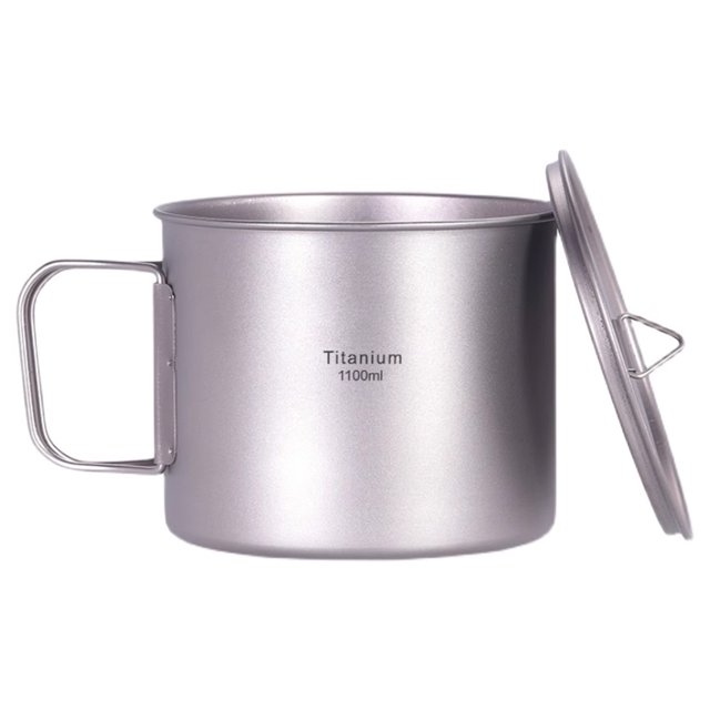 Utensilios de Olla de titanio para acampar, olla para mochilero con tapa y asas plegables para acampar al aire libre y senderismo