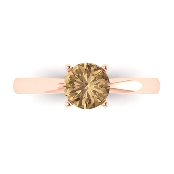 Clara Pucci 14K Rose Gold 1ct Champagne Solitaire Ring for Women