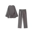 thumbnail image 3 of Manteau Kimono Rétro Texturé à Double Boutonnage pour Femmes 2 Pcs + Poches Taille Élastique et Pantalon Ample Style Pyjama, 3 of 31