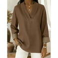 thumbnail image 2 of Women's 3/4 Sleeve Tops Solid Color Retro Denim Like Loose 3/4 Sleeve Comfort Neck Shirt V Neck T Shirts for Women, 2 of 4